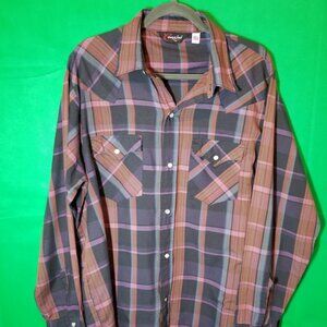 Vintage Corzini Western Shirt Mens 1XL Pearl Snap Plaid Pattern Long Sleeve USA